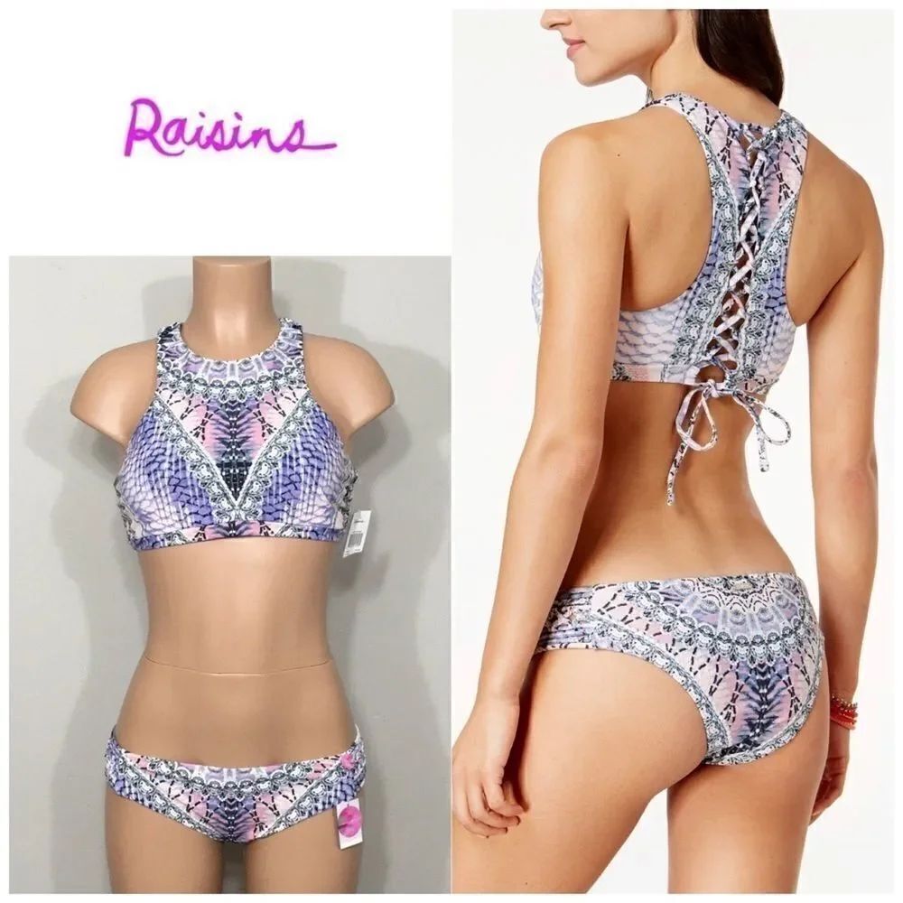 RAISINS high neck lace up bikini. NWT